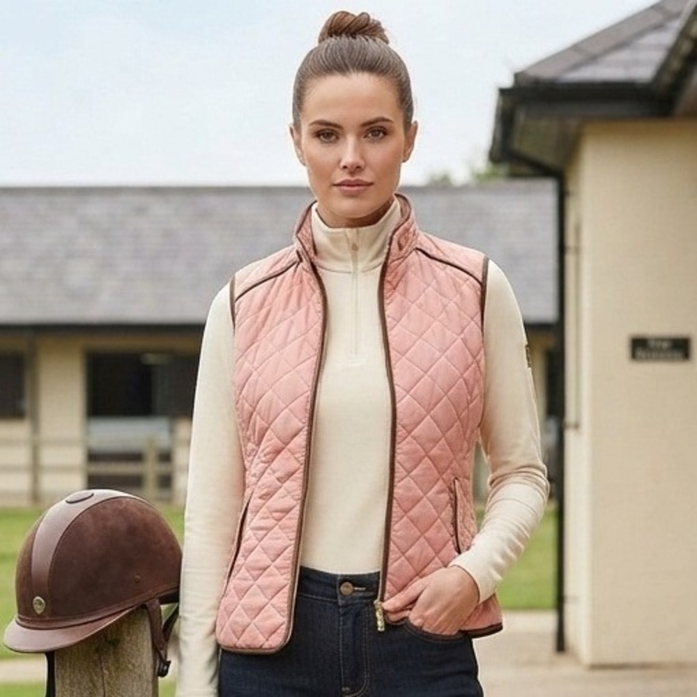 Love Tree Quilted Vest Pink Diamond Stitch Pockets Equestrian Layering Small